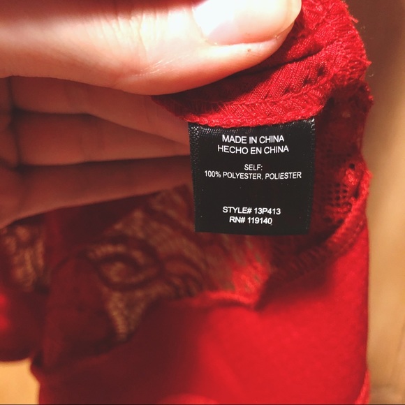 Modcloth Red Collared Top with Illusion Lace Small - Picture 6 of 6